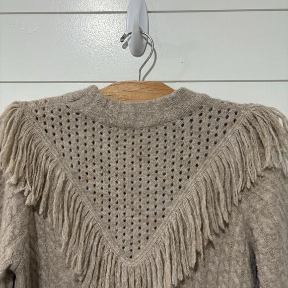 Flat White | Sweater Dress Cableknit Fringe Long Sleeve Tan Oatmeal- Size Small - Picture 7 of 9